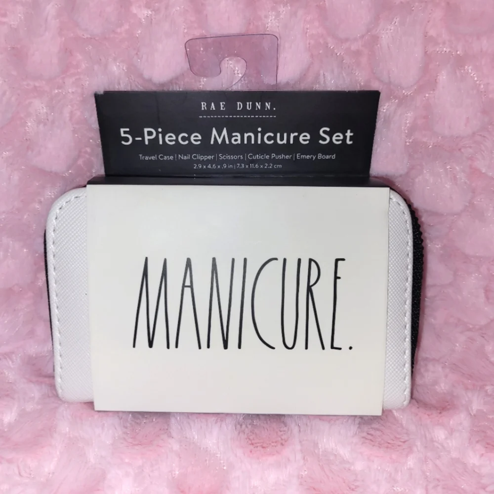Rae Dunn 5-Piece manicure set. White case w/ "Manicure." in black letters - Picture 2 of 7